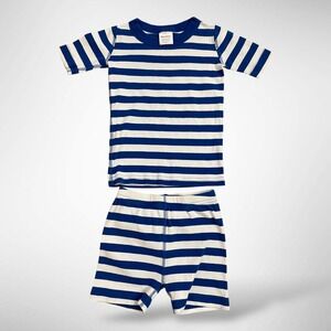 Hanna Andersson Short John Pajama Set Indigo Blue White Stripes Size 110 US 5